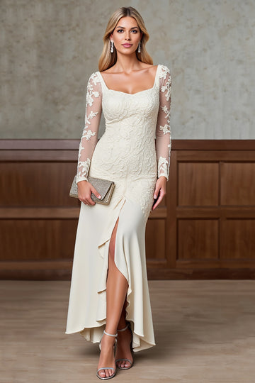 Champagne Sheath Long Sleeve Mother of the Bride Dress with Appliques